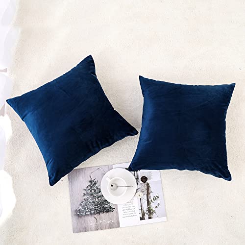 NiNi ALL Decorative Throw Pillow Covers Velvet Dark Blue Cover 18x18 Inch Pack of 2 Navy Blue Cushion Covers Soft for Couch Sofa Bedroom Living Room by NiNi ALL - Image 2