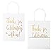LaRibbons Medium Size Gift Bags - Gold Foil Thanks for celebrating with us White Paper Bags with Handles for Birthday, Party Favors, Boys and Kids