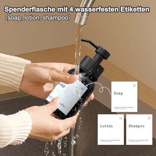 TEHEO Seifenspender Wandbefestigung Schwarz 250ml, Wandseifenspender Kleben oder Bohren, Seifenspender Bad Soap Dispenser, Spülmittelspender, Shampoo Spender für Dusche [2 Stück] 3