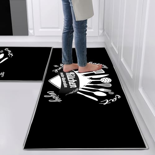 Hoimlm Lot de 2 Tapis de Cuisine Antidérapants，Anti-Fatigue pour décoration de la Maison et du Bureau - Imperméables, antidérapants et Confortables (D, 40x60cm+40x120cm)