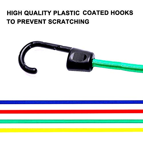Noone 24Pcs Heavy Duty Bungee Cords With Hooks In Jar, 100% Latex Core Elastic Strong Bungie Straps Set Assortment, Includes 8”, 10”, 18”, 24”, 32”, 40” Bungees, Organizer Bag #TOP2