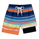 Westwolf Big Boy Swimming Shorts With Compress Yellow Orange Swim Trunks 10T 11T 12T Kids Casual Board Shorts Swimmwear for Running Biking Pinstripe School Boy's Fashion