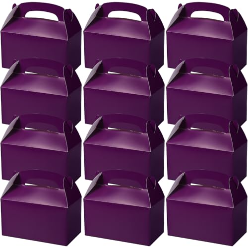 yptniginu 12 Pcs Purple Party Favor Treat Boxes Gable Paper Gift Box Candy Snack Goodie Cake Treat Boxes for Birthday Wedding Party Favors (Purple)