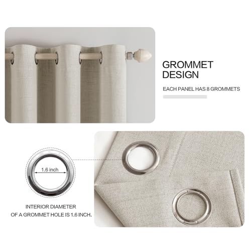 Image of MIULEE 100% Blackout Linen Curtains for Bedroom Thermal Insulated Cobblestone Grommet Room Darkening Curtains & Drapes for Living Room 52 x 84 Inch (2 Panels)