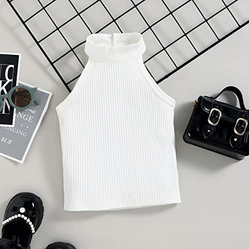 Toddler Baby Girl Clothes Ribbed Sleeveless Tank Top and High Waisted Belt Shorts Set Summer Outfits (White+Houndstooth,1-2T) - Thumbnail 3