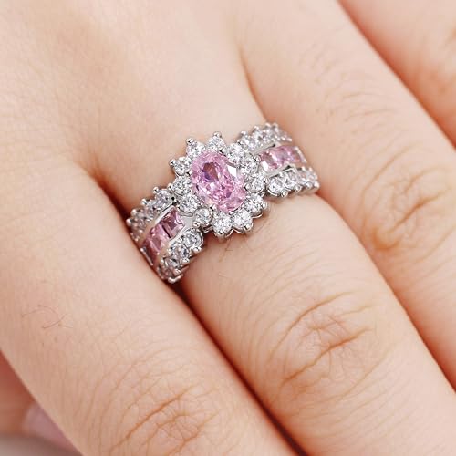 Women’s Zirconia Wedding Engagement Anniversary Ring, Brass Based Platinum Plated, Size 6789 White Purple Pink Colors Available