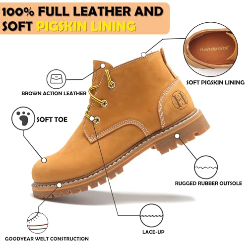 Image of Men's Soft Toe Nubuck Leather PU Sole, Wheat Work Boots-82103