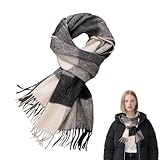 Roontin Winter Scarf for Women – Oversized Warm Womens Scarf Long Plaid Wraps, Fashion Big Grid Tassel Plaid Shawl Soft Cashmere-Like Blanket Scarves, Stylish Winter Gifts for Ladies & Girls