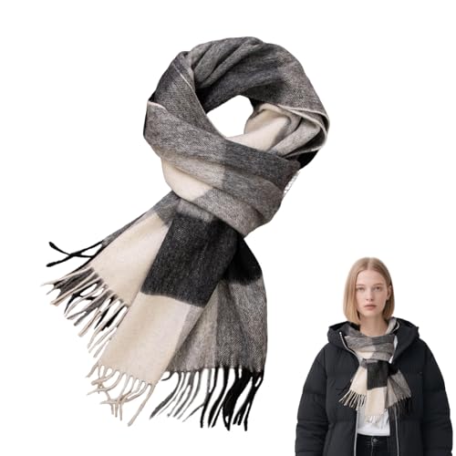 Roontin Winter Scarf for Women – Oversized Warm Womens Scarf Long Plaid Wraps, Fashion Big Grid Tassel Plaid Shawl Soft Cashmere-Like Blanket Scarves, Stylish Winter Gifts for Ladies & Girls