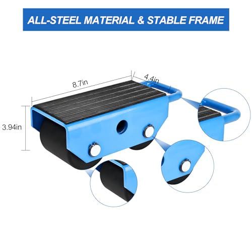 Amarite Fixed Machinery Skate for Moving Industrial Equipment, Heavy Duty 5500lbs/2.5t Capacity Machine Skates-Thicken Carbon Steel Construction,2 Nylon Roller & Rubber Surface Machinery Mover - Thumbnail 4