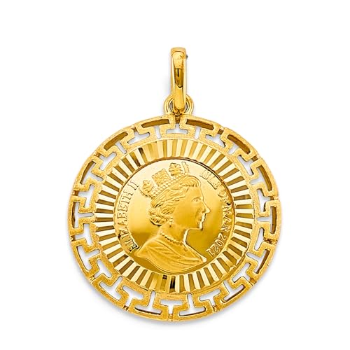 TGDJ 14K Yellow Gold Queen Elizabeth Coin Pendant
