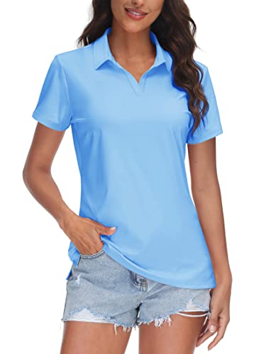 TACVASEN Women’s V-Neck Polo with UPF 50+ Quick Dry