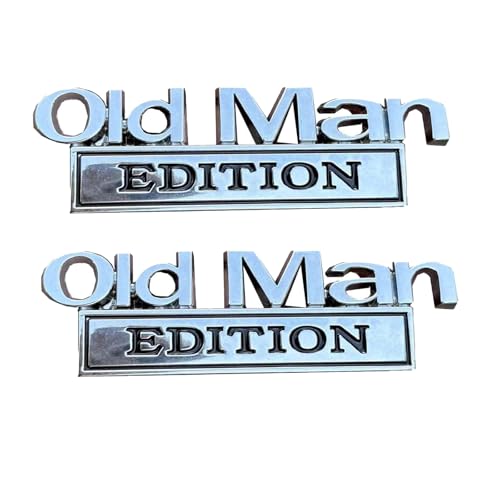 2PCS Old Man Edition 3D Metal Emblem Badge – Zinc Alloy Fender/Tailgate/Bumper Decal for Car, Truck, SUV – Waterproof & Rustproof Nameplate Sticker (Black & Silver)