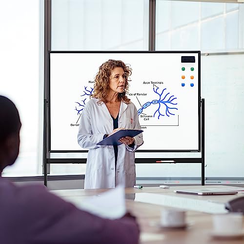 Image of TSJ OFFICE Large Rolling Whiteboard - Dry Erase Magnetic 48 x 32 Inches White Board Height Adjust Double Sides Mobile Portable Easel on Wheels, Dry Erase Board with Stand for Office, Home & Classroom
