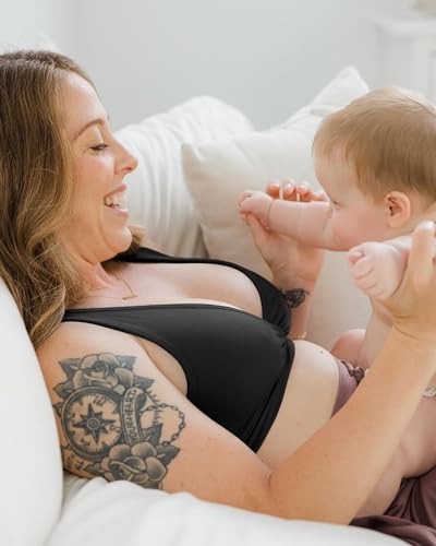 Kindred Bravely French Terry Nursing Bra for Breastfeeding and Sleep, Racerback Crossover, Soft and Stretchy Maternity Bra (Black, Large Busty) - Thumbnail 5