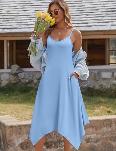 Image of Zeagoo Women Summer Midi Dresses 2026 Hawaiian Bohemian Beach Cover Up Sundress Spaghetti Strap Casual Dress with Pockets