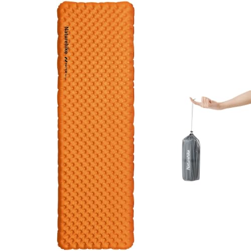 Naturehike PFAS-Free Ultralight Sleeping Pad with R5.8, 3.2in Thickened Patchworkable Inflatable Backpacking Sleeping Pad for Camping, Hiking, Climbing with Inflatable Bag (Orange-Rectangular-Large)