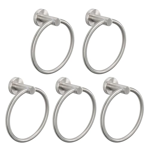 NearMoon Bath Towel Ring, Bathroom Hardware Accessories-Thicken Stainless Steel Hand Towel Holder for Bathroom, Modern Round Towel Hanger Wall Mounted (Brushed Nickel, 5 Pack)