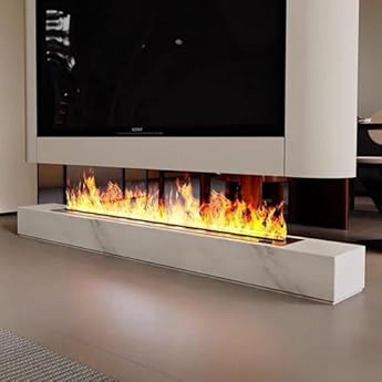 Foto di Camino Elettrico ad Acqua, Camino a Vapore acqueo 3D, Camino Decorativo Moderno con Fiamma realistica, Ultra Sottile, Riempimento Automatico dell'Acqua, Fiamma Regolabile 9 Colors Remotecontrol