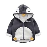 Kids Toddler Cute Penguin Fle𝐞ce Sweatshirt Jacket Baby Boys Girls Full Zip Hoodie Sweater Kids (Black, 18-24 Months)