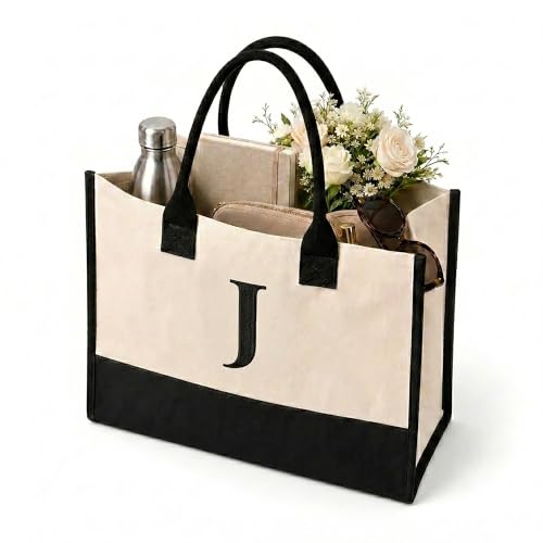 Personalized Initial Monogram Utility Grocery & Gift Canvas Tote - J