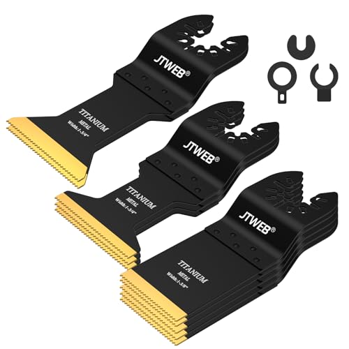 JTWEB Titanium Oscillating Tool Blade, 10PCS Oscillating Saw Blades Metal Cutting Multi Tool Blades Kits Wood and Metal Nails Plastic, Multitool Blades fit Dewalt Milwaukee Bosch Dremel Rockwell