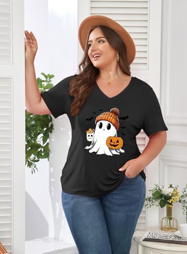 Image of ForHailey Women's Plus Size Short Sleeve Tee Shirt V Neck Basic Ladies Loose Fit T Shirt 1X-5X
