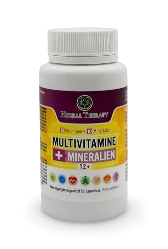 Herbal Therapy Multivitaminas + Multiminerales para adolescentes 12+, 13 Vitaminas + 10 Minerales, 60 Pastillas masticables, Necesidad diaria de vitaminas