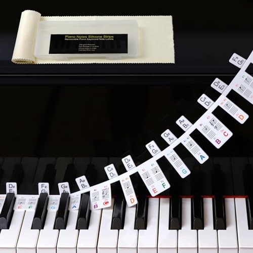 61 Keyboard Notes Guide with Black Keys Semitones,Non-Sticky Electric Piano Stickers with Dust Cover and Box,Easter Basket Stuffers-Color