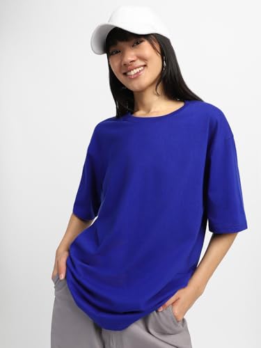 Image of JUNEBERRY Pure Cotton Drop Shoulder Oversized Baggy Fit Half Sleeve Plain Solid Round Neck Multicolor T-Shirt for Women & Girls (Pack of 2) (Sizes S-2XL)