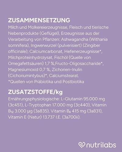NutriLabs Zilcalm Beruhigungstabletten für Hunde - 90 STK. - mit Milchprotein, Ashwagandha, Probiotika, L-Tryptophan UVM. - Beruhigungsprodukte für Hunde - Nahrungsergänzungsmittel Hund
