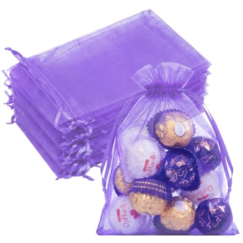 Image of Crweety 50PCS Organza Bags 5x7 Light Purple Small Gift Bags Mesh Drawstring | Party Favor Goodie Bag Bulk, Jewelry Sachet Candy Treat Soap Makeup Pouches, Wrap for Wedding Baby Shower Birthday Halloween