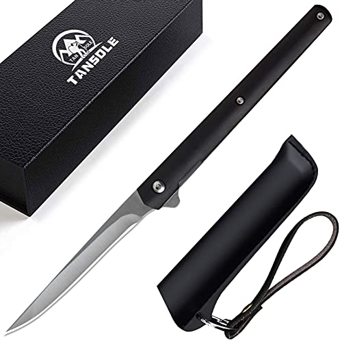 TANSOLE TAN SOLE Taschenmesser Klappmesser Hergestellt aus 7Cr17Mov Edelstahl und Holzgriff für survival Camping Angeln scharf outdoor messer ​einhandmesse Cover
