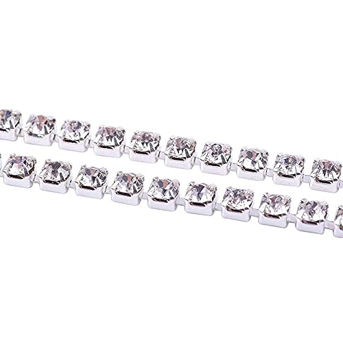 Image of Diy Crafts 13474 20 Yards Crystal Rhinestone Close Chain Trimming Claw Chain, Crystal Beads Silver 20 Yards, #2, Pack of 20 Yards (Multicolor)