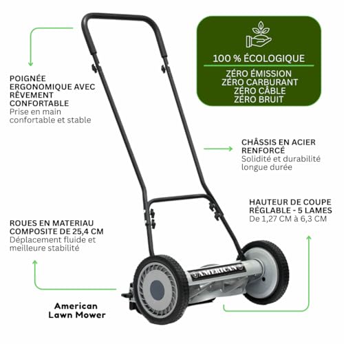 Image of American Lawn Mower 1815-18 18-Inch 5-Blade Push Reel Lawn Mower, Black