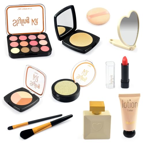 Nyrvelle Kids Makeup Set for Girls 11PCS Pretend Play Makeup Toy Kit (Not Real Cosmetics) with Safe & realistic Accessories Role Play Christmas Birthday Gift for Little Girls Age 3+ Black