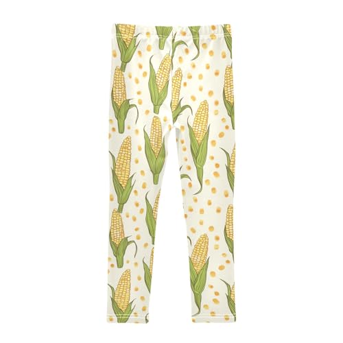 Wusikd Corns Light Yellow Girls' Leggings Toddler Doodles Green Orange Kids Yoga Pants Dance Active Tights 4T2