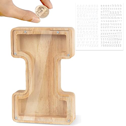 LEcylankEr Spardose Kinder Personalisierte A-Z Alphabet Sparbüchse Holz Spardose Dekoration Kreative groß Sparschwein als Geschenke für Geburtstag, Weihnachten und Thanksgiving