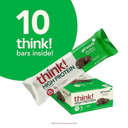 think! Protein Bars, High Protein Snacks, Gluten Free, Kosher Friendly, Girl Scouts Thin Mint, Nutrition Bars, 2.1 Oz per Bar, 10 Count (Packaging May Vary)