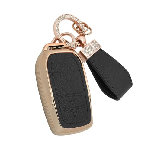 Image of keyzone Litchi Leather Textured TPU Key Cover & Keychain for Innova Crysta, Innova HyCross, Hilux, 2 Button Smart Key (Black)