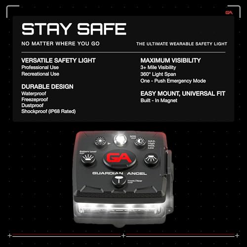 Guardian Angel Micro Series Safety Lights, (All White Front & Red Rear) | Rechargeable, Magnetic & Hands-Free Wearable LED Flashlight for Dog Walking, Cycling, Hiking, Camping & Fishing