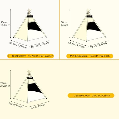 Vinnypet Tipi Zelt fur Katzen und Hunde Haustierzelte Häuser mit Plüschkissen Luxery Hundezelt Katzenzelt Abnehmbar und Waschbar Katzenhaus Haustierhäuser 50x50x60cm