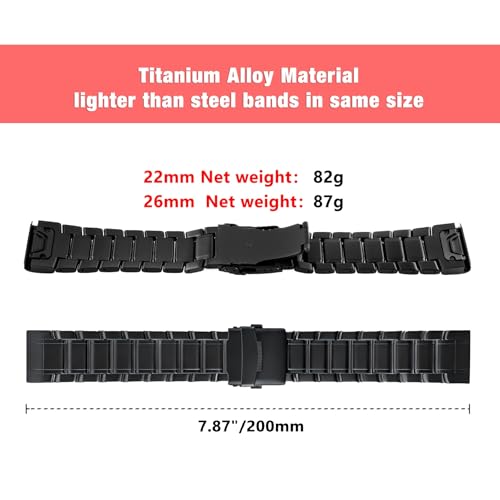 YOOSIDE Tytanowa bransoletka z klapką typu flip lock do zegarka Garmin Fenix 8 / Tactix 8 / epix Pro/Enduro, 22 mm, 26 mm, Quick Fit, pasek do zegarka Fenix 7/6/5, Quatix, Tactix, 26mm, Tytan, Brak