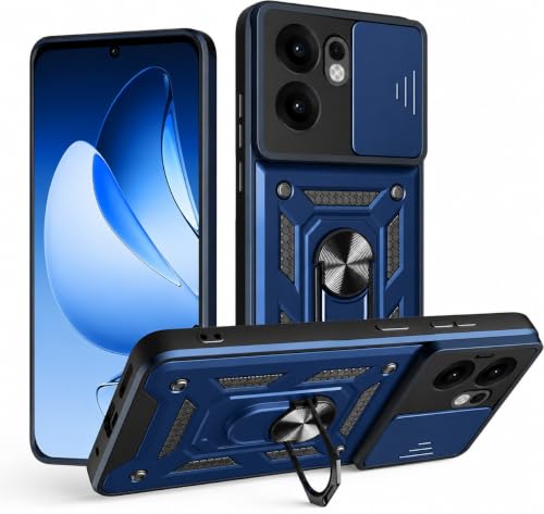 Image of SPAZY CASE Oppo A5x Back Cover | Heavy Duty Hybrid Case with 360 Degree Rotating Finger Ring Holder + Slider Shutter Camera Protection Case for Oppo A5x - Blue