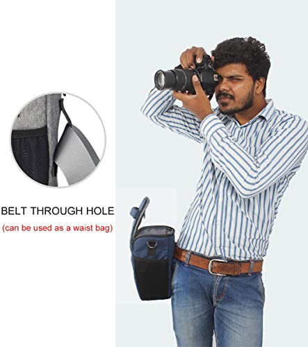 Image of Polyester D2 DSLR Camera Bag, Camera Case with Adjustable Shoulder Strap, Compatible for Nikon, Canon, Sony Cameras - Waterproof - Anti Shock (Blue-Grey Interior)