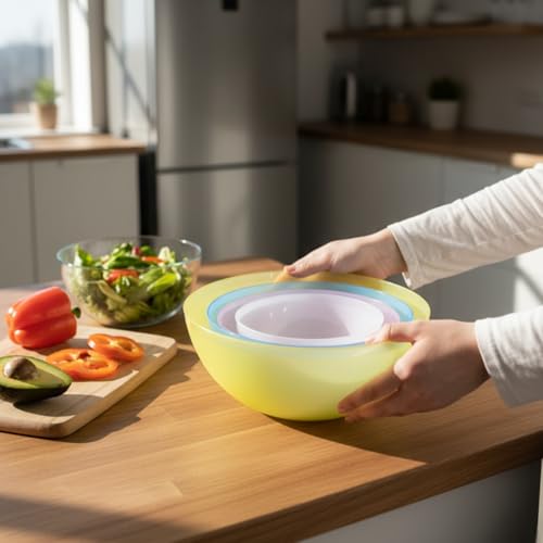 Image of Gluman 4-Piece Mixing Bowl Set | Transparent Multi-Color Plastic Kitchen Bowls for Baking, Cooking, Meal Prep & Serving |Lightweight,Dishwasher Safe |Stackable Bowls (3200ml, 2000ml, 1350ml, 850ml)