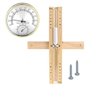 IWILCS Sauna Thermometer Hygrometer,Hitzebeständig Sanduhr Sauna Aus Holz,Sauna Klimamesser,Sanduhr Sauna Zubehör 15 Minuten Sauna Sanduhr Uhr Geeignet Für Alle Umgebungen