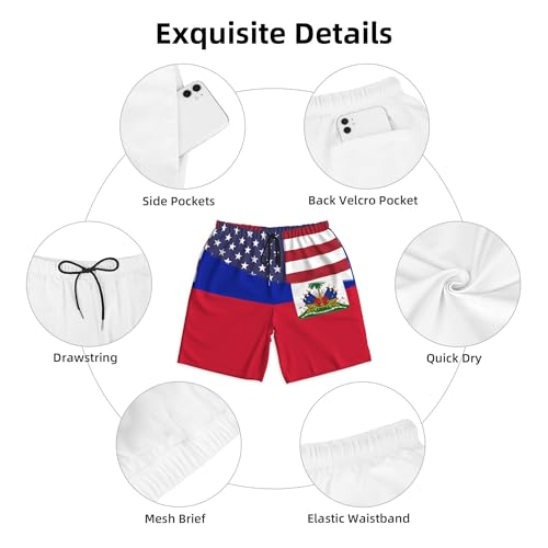 American Flag and Haiti Flag Mens Summer Seabeach Casual Shorts Seaside Surfing Swim Trunks Beach Pants2