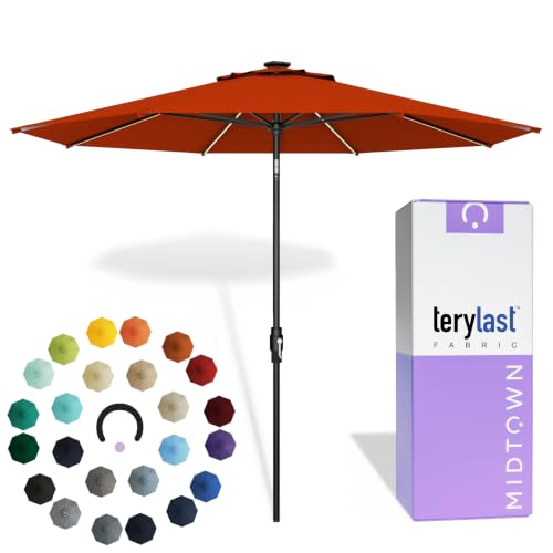 Image of Midtown Umbrellas LED Swilt - 8 Ft Solar LED Patio Umbrella, Cherry Canopy