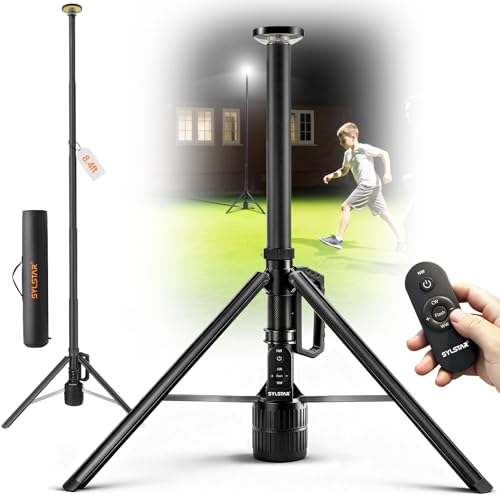 SYLSTAR 360 Rechargeable Work Light with Remote &Telescopic Stand (8.4Ft) 3000LM Ultra Bright 8000mAh Battery 3CCT Dimmable Portable Camping Light for Jobsite Workshop Sports Emergencies(Black)